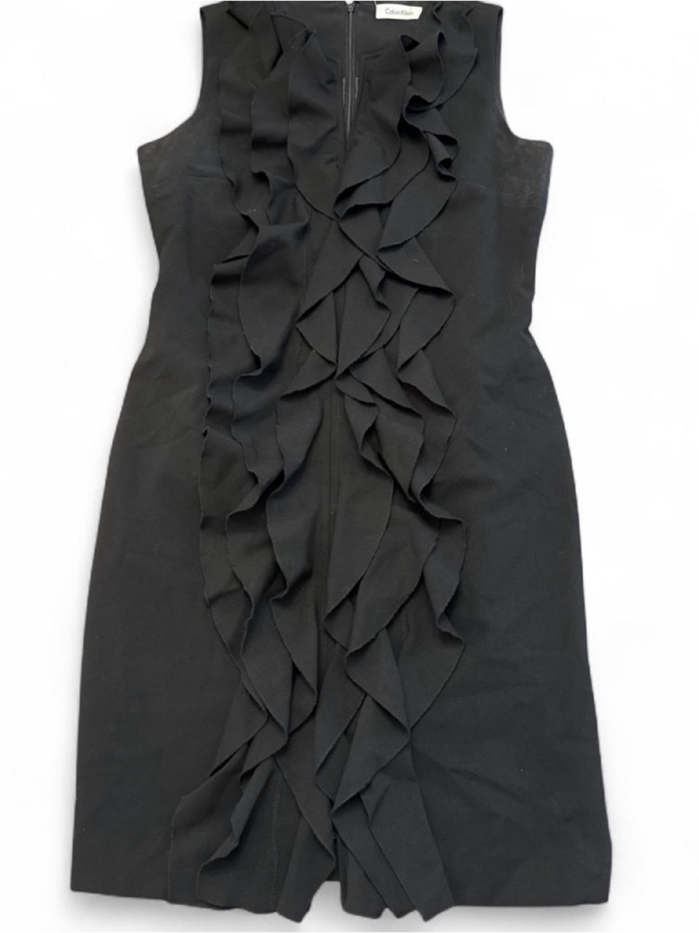 Calvin Klein Black Sleeveless Ruffle Sheath Dress